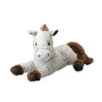 Pluche paard knuffel - liggend - wit/bruin - polyester - 45 cm - thumbnail