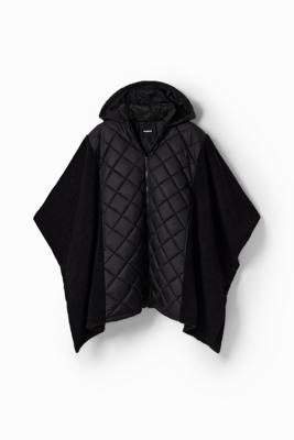 Gewatteerde poncho met schapenvacht - BLACK - U