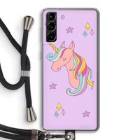Roze eenhoorn: Samsung Galaxy S21 Plus Transparant Hoesje met koord