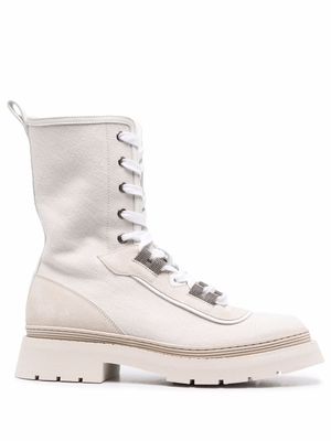 Brunello Cucinelli bottines cargo à lacets - Blanc