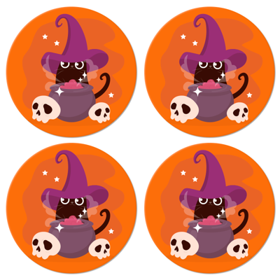 Kat met heksenhoed illustratie halloween coaster