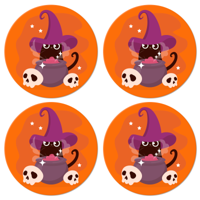 Kat met heksenhoed illustratie halloween coaster