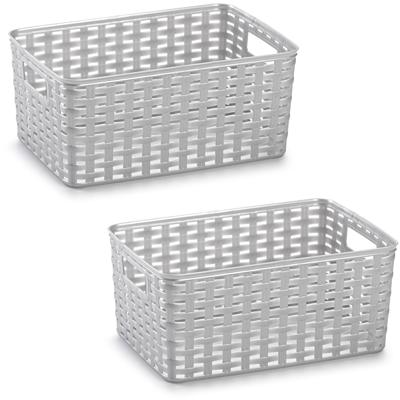 Opbergmand - 4x - Kastmand - rotan kunststof - zilver - 10 Liter - 22 x 33 x 16 cm