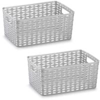 Opbergmand - 4x - Kastmand - rotan kunststof - zilver - 10 Liter - 22 x 33 x 16 cm
