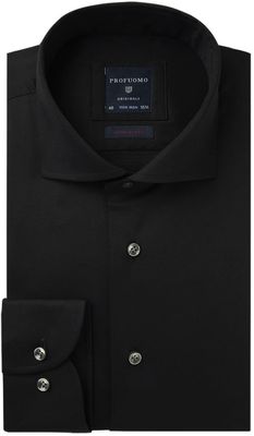 Profuomo Originale Heren Overhemd Zwart Stretch Cutaway Super Slim Fit