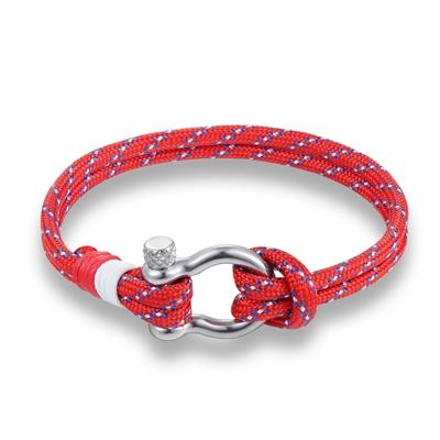 Marine stijl Sport Camping Parachute snoer Survival armband met RVS Shackle Buckle(Red)