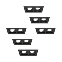 Set van 6 Fresno Dubbele Inbouwspot - Rechthoek - 2x GU10 - 6500K Daglicht wit - 8 Watt 690 Lumen - Kantelbaar - IP20 stofdicht - Zwart