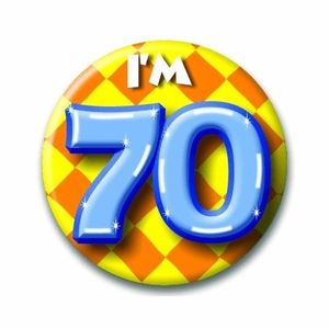 Gekleurde verjaardags button 70 jaar
