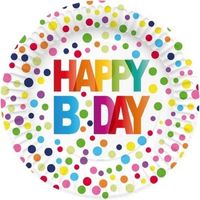16x Stuks Happy B-day Kartonnen Feestbordjes Met Stippen 23 Cm - Feestbordjes - thumbnail