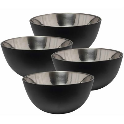 4x stuks kommetjes/schaaltjes - mat zwart - RVS - D19 x 9.5 cm