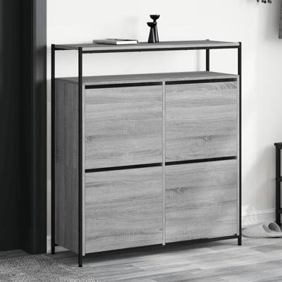 Schoenenkast met 4 klaplades 100x34x112 cm grijs sonoma eiken