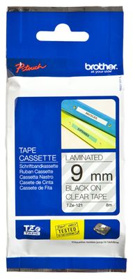 Huismerk Brother TZe-121 Tape Zwart op Transparant 9mm