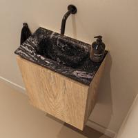 Toiletmeubel Mondiaz Ture Dlux | 40 cm | Meubelkleur Washed Oak | Eden wastafel Lava Midden | Zonder kraangat