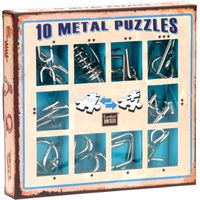 10 metal puzzles set blauw