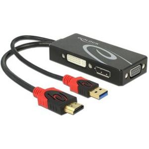 DeLOCK 62959 video kabel adapter 0,135 m HDMI-A 19 pin, USB 2.0 Type-A DVI-I, Displayport 20 pin, VGA 15 pin Zwart, Rood