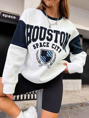 Bon&Bon Letter Graphic Drop Shoulder Sweatshirt | White Colorblock Pullover Blue and White / XS