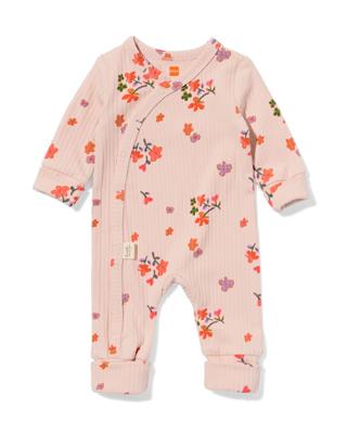 HEMA Newborn Meegroei Jumpsuit Rib Bloemen Lichtroze (lichtroze)