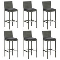 Barkrukken 6 st met kussens poly rattan grijs