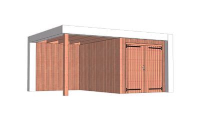 Trendhout Buitenverblijf Verona 520x400 cm - Plat dak model rechts - combinatie 1- Plat dak- Onbehandeld lariks Douglas hout- Trendhout