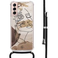 Samsung Galaxy S21 hoesje met koord - Abstract gezicht bruin