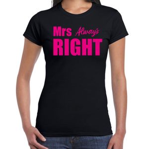 Mrs always right t-shirt zwart met roze letters voor dames