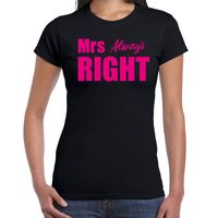 Mrs always right t-shirt zwart met roze letters voor dames - thumbnail