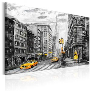 Schilderij - Wandeling in New York naast een Gele Taxi