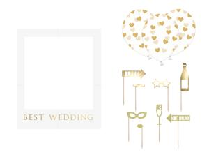 Foto prop set Best Wedding - Bruiloft - goud/wit - 13-delig - met frame - photobooth/selfie   -