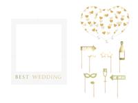 PartyDeco foto prop set Best Wedding - goud/wit - 13-delig - met frame - photobooth - Bruiloft - Fotoprops - thumbnail