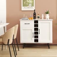 Modern Dressoir met Wijnrek voor 6 Flessen en 2 Verstelbare Planken Opbergmeubel voor in de Keuken Woonkamer of Eetkamer Wit