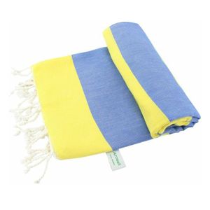 Arowell Double Banded Pestemal - Fouta - Hamamdoek - Hammamdoek - Geel - Blauw - 180 x 100 cm