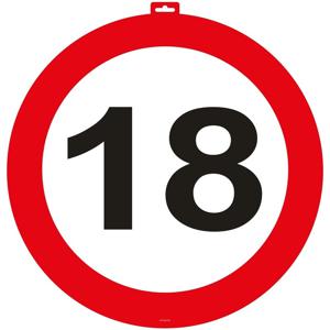 18 jaar verkeersbord - deurbord - Dia 47 cm - 18e verjaardag - feestdecoratie - feestversiering