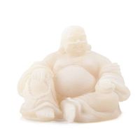 Happy Boeddha Beeld Zittend Sneeuwkwarts Wit - 9 cm - thumbnail