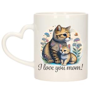 Cadeau koffie/thee mok mama - hartjes oor - I love you - poesjes - 300 ml - Moederdag