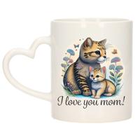 Cadeau koffie/thee mok mama - hartjes oor - I love you - poesjes - 300 ml - Moederdag