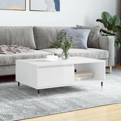 Salontafel 90x60x35 cm bewerkt hout hoogglans wit