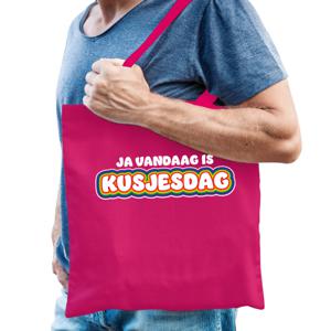 Gay Pride tas voor heren - kusjesdag - fuchsia roze - katoen - 42 x 38 cm - regenboog - LHBTI