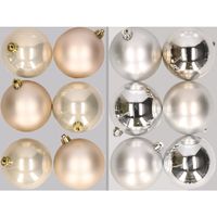 12x stuks kunststof kerstballen mix van champagne en zilver 8 cm - thumbnail