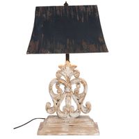 HAES DECO - Tafellamp - Shabby Chic - Vintage / Retro Lamp, 40*28*67 cm - Bruin/Wit - Bureaulamp, Sfeerlamp, Nachtlamp - thumbnail