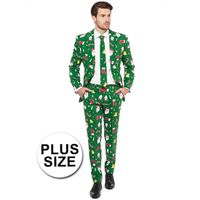 Grote maat Groene business suit met kerst thema 58 (4XL)  -