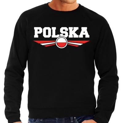 Polen land thema sweater - met vlag kleuren - zwart - heren - Supporters trui - lange mouwen