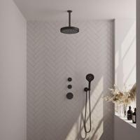 BRAUER Stripe Thermostatische Inbouw Regendouche - SET 03 - 25cm douchekop - plafondarm - staaf handdouche - doucheslang - wandaansluitbocht - mat zwart 5-S-369