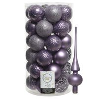 37x stuks kunststof kerstballen 6 cm incl. matte glazen piek lila paars