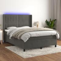 Boxspring met matras en LED fluweel donkergrijs 140x190 cm