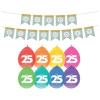 Verjaardag 25 jaar geworden versiering - 16x thema ballonnen - 1x Happy Birthday slinger 300 cm