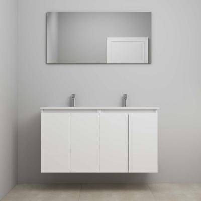 On-Line Badkamermeubelset - 120 cm - Voorgemonteerd - Greeploos 4 Deuren - Porseleinen Wastafel - 2 Kraangaten - Spiegel - Hoogglans Wit