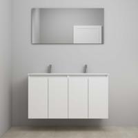 On-Line Badkamermeubelset - 120 cm - Bouwpakket - Greeploos 4 Deuren - Porseleinen Wastafel - 2 Kraangaten - Spiegel - Hoogglans Wit