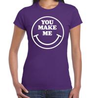 Verkleed T-shirt voor dames - you make me - Smile Emoticon - paars - carnaval - foute party - feestk