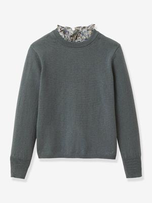 Trui voor meisjes met Liberty stoffen kraag CYRILLUS
