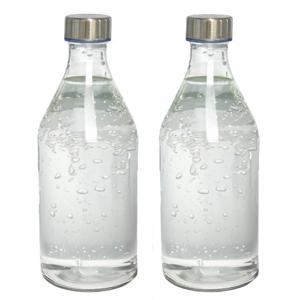 Waterkan - 2x - met deksel - 1L - glas - RVS Dop - waterkaraf - schenkkan - rond